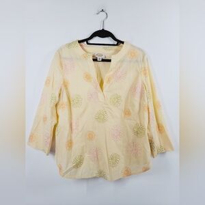 Talbots Floral Yellow Cotton Top, Size XL